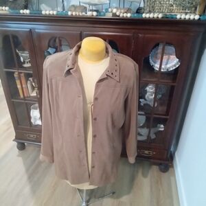 Virgo Plus Size 18. Suede Look Button Down Collard Shirt W/ Metal Embellishment